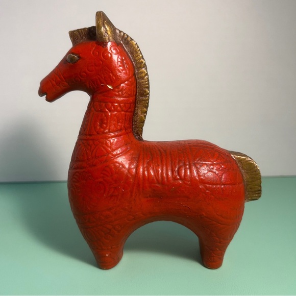 MCM Bitossi Style Red Ceramic Horse Figure - Picture 3 of 5